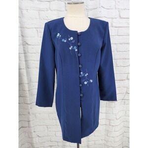 Vintage Longline Blazer Embroidered Floral Jacket Career Church USA Made Size 14